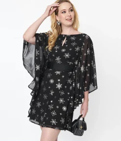 Smak Parlour Black & Silver Snowflake Social Climber Caftan