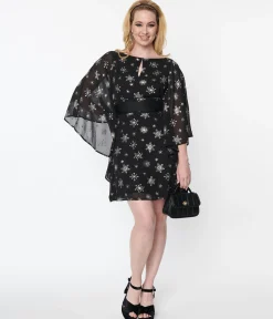 Smak Parlour Black & Silver Snowflake Social Climber Caftan