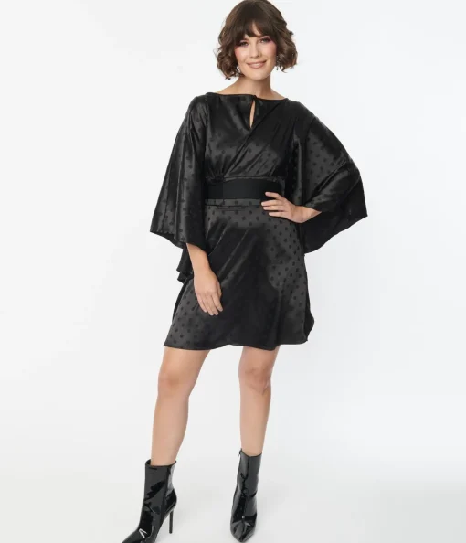 Smak Parlour Black Damask Dot Social Climber Caftan