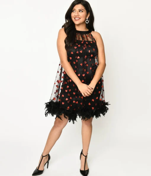Smak Parlour Black Mesh & Glitter Hearts Organza Dress