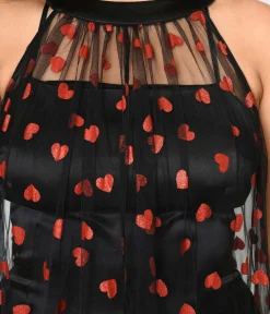 Smak Parlour Black Mesh & Glitter Hearts Organza Dress