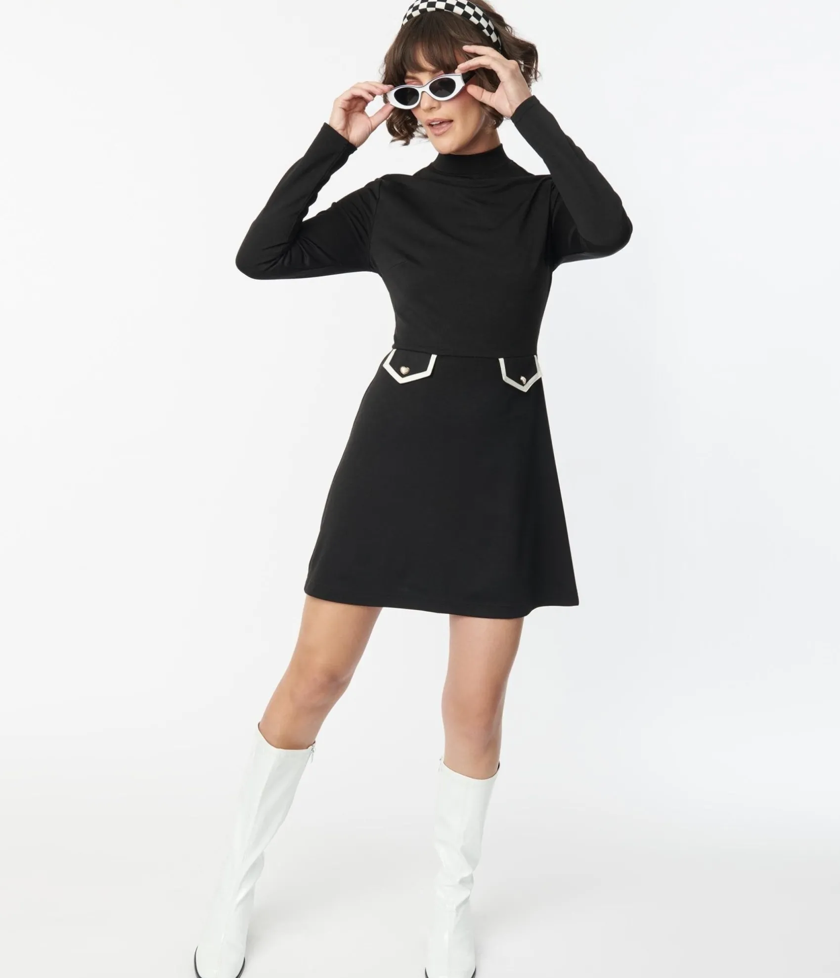 Smak Parlour Black Mock Turtleneck Fit & Flare Dress