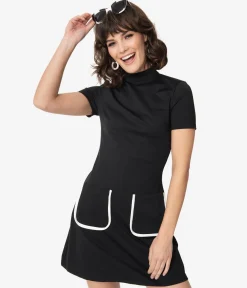 Smak Parlour Black Mock Turtleneck Wave Maker Mini Dress