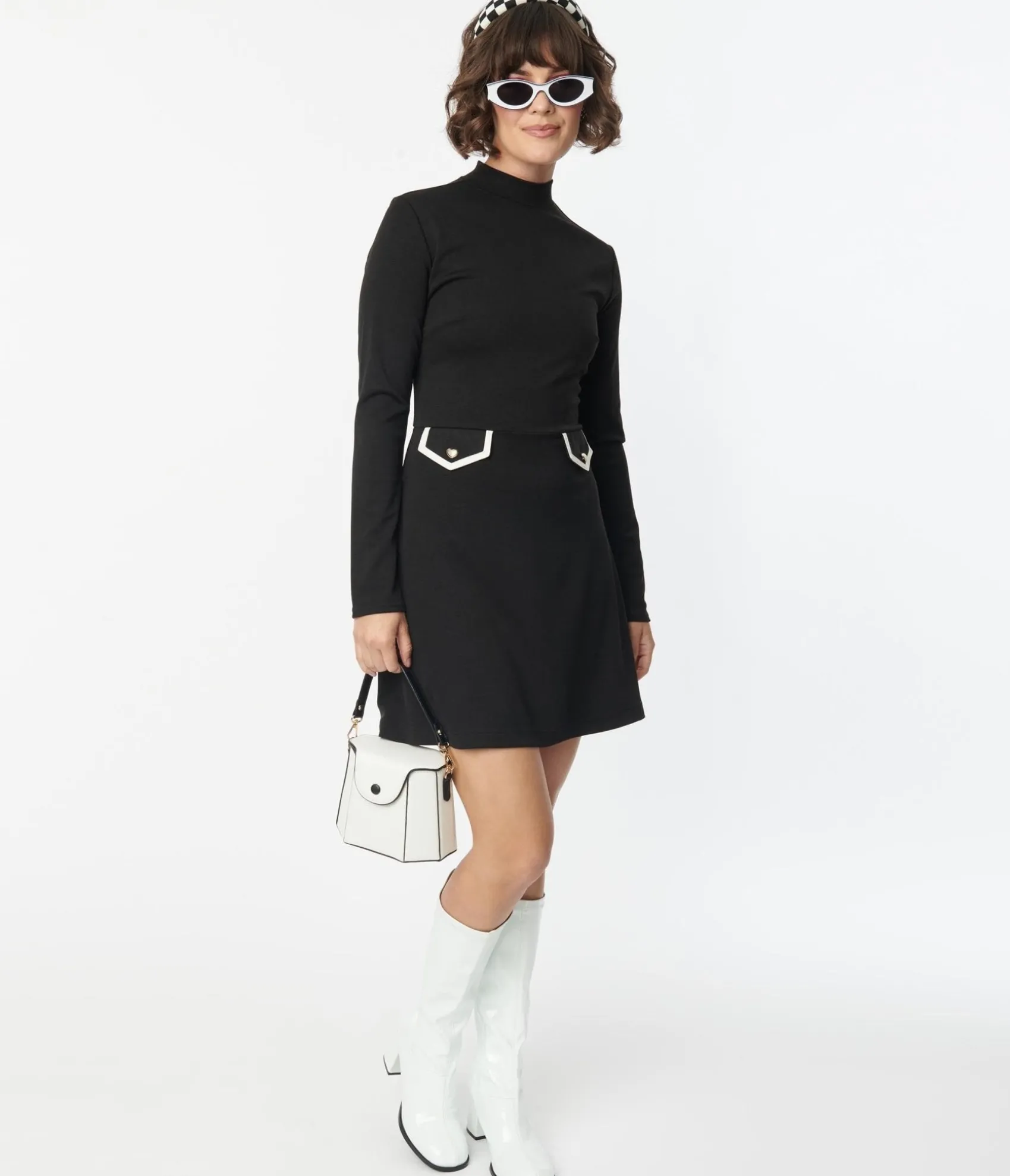 Smak Parlour Black Mock Turtleneck Fit & Flare Dress