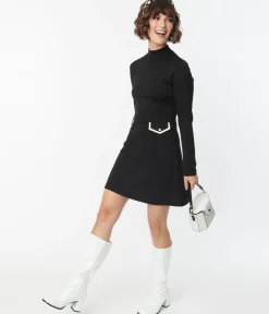 Smak Parlour Black Mock Turtleneck Fit & Flare Dress