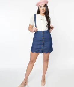 Smak Parlour Denim Blue Suspender Mini Skirt