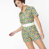 Smak Parlour Green & Pink Mod Daisy Belted Romper