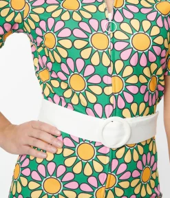 Smak Parlour Green & Pink Mod Daisy Belted Romper