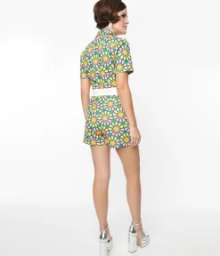 Smak Parlour Green & Pink Mod Daisy Belted Romper