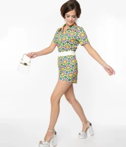 Smak Parlour Green & Pink Mod Daisy Belted Romper