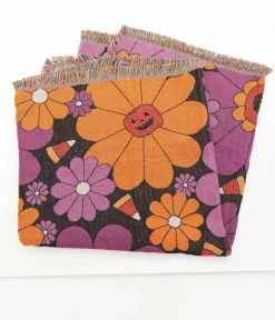 Smak Parlour Groovy Pumpkin Floral Fringe Blanket