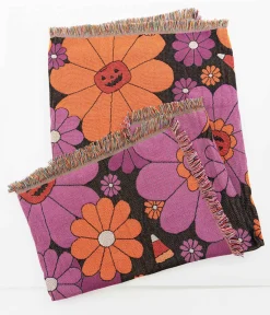 Smak Parlour Groovy Pumpkin Floral Fringe Blanket