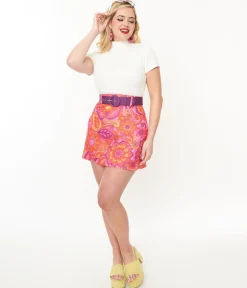 Smak Parlour Hot Pink Mod Floral Easy Does It Mini Skirt
