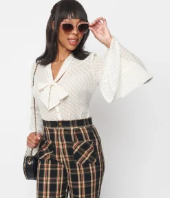 Smak Parlour Ivory Diamond Clip Dot Bow Blouse