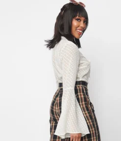 Smak Parlour Ivory Diamond Clip Dot Bow Blouse