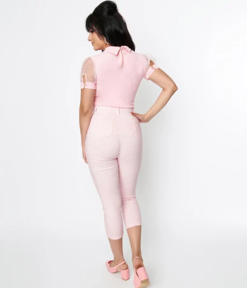 Smak Parlour Pink & White Gingham Capri Pants