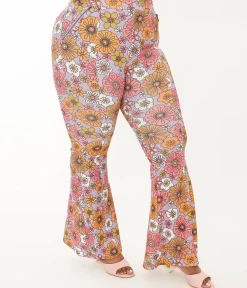 Smak Parlour Plus Lavender Retro Bloom Zipper Pocket Flare Pants