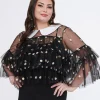 Smak Parlour Plus Size Black Daisy Mesh Ruffle Top