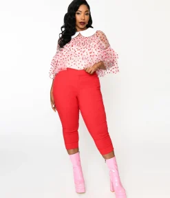 Smak Parlour Plus Size Red & Polka Dot Heart Pocket Smarty Pants Capri