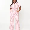 Smak Parlour Plus Size 1970s Valentine Zig Zag Stripe Flare Jumpsuit