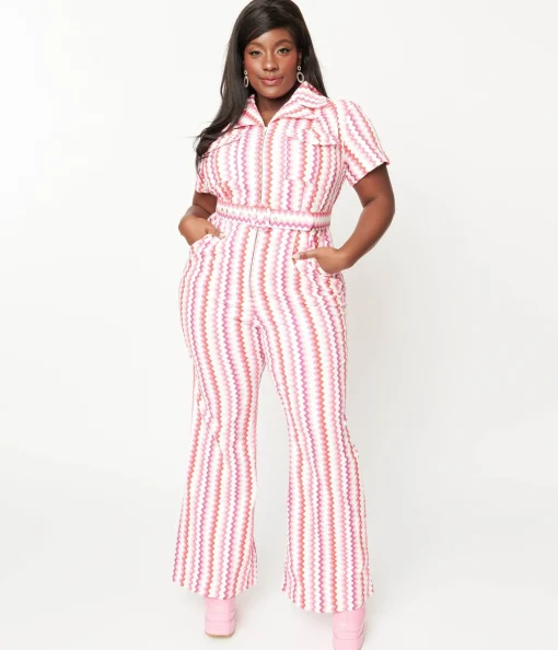 Smak Parlour Plus Size 1970s Valentine Zig Zag Stripe Flare Jumpsuit
