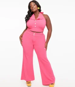 Smak Parlour Plus Size 1960s Hot Pink High Waist Flare Pants