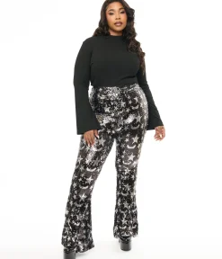 Smak Parlour Plus Size 1960s Black & Silver Star Sequin High Waist Flare Pants