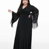 Smak Parlour Plus Size 1970s Black Floral Fringe Sleeve Maxi Dress