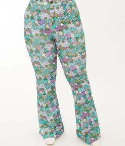 Smak Parlour Plus Size 1970s Teal Groovy Mushrooms Find Your Flare Pants