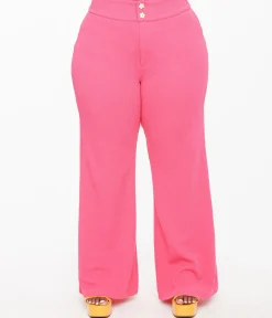 Smak Parlour Plus Size 1960s Hot Pink High Waist Flare Pants