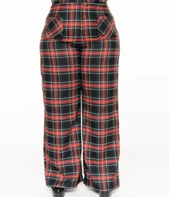 Smak Parlour Plus Size 1960s Black & Red Plaid Wide Leg Trousers