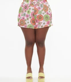 Smak Parlour Plus Size 1960s Pink Retro Bloom Shorts