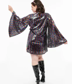 Smak Parlour Plus Size 1960s Rainbow Sequin Downtown Scene Mini Dress
