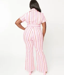 Smak Parlour Plus Size 1970s Valentine Zig Zag Stripe Flare Jumpsuit