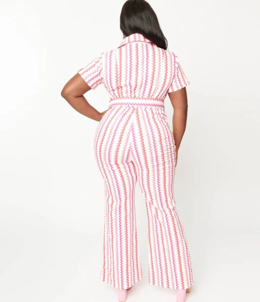 Smak Parlour Plus Size 1970s Valentine Zig Zag Stripe Flare Jumpsuit