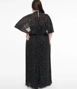 Smak Parlour Plus Size 1970s Black & Silver Star Cape Maxi Dress