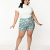 Smak Parlour Plus Size Teal Groovy Mushrooms Shorts