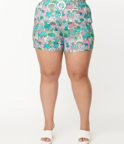 Smak Parlour Plus Size Teal Groovy Mushrooms Shorts