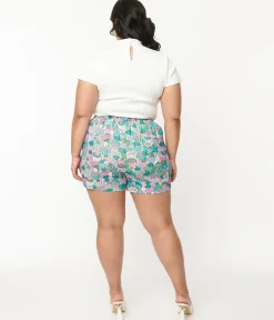 Smak Parlour Plus Size Teal Groovy Mushrooms Shorts