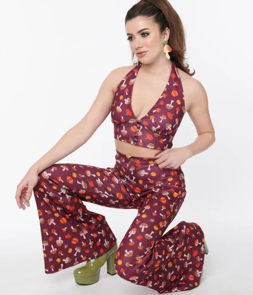 Smak Parlour Purple Pumpkin & Mushrooms Feelin Groovy Crop Top