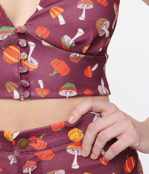 Smak Parlour Purple Pumpkin & Mushrooms Feelin Groovy Crop Top