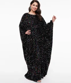Smak Parlour 1970s Black & Multicolor Sequin Batwing Caftan