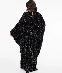 Smak Parlour 1970s Black & Multicolor Sequin Batwing Caftan