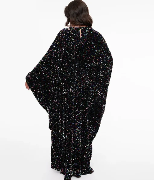 Smak Parlour 1970s Black & Multicolor Sequin Batwing Caftan