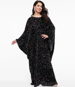 Smak Parlour 1970s Black & Multicolor Sequin Batwing Caftan