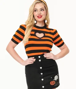 Smak Parlour 1950s Black & Orange Stripe Heart Sweater