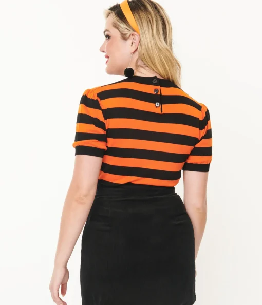 Smak Parlour 1950s Black & Orange Stripe Heart Sweater