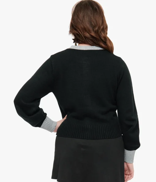 Smak Parlour 1960s Black & Silver Celestial Embroidered Cropped Cardigan