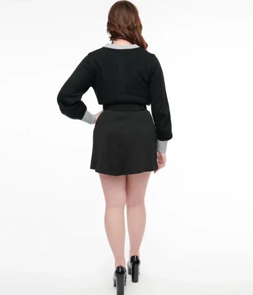 Smak Parlour 1960s Black & Silver Celestial Embroidered Easy Does It Mini Skirt
