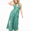 Smak Parlour 1960s Emerald Floral Halter Maxi Dress